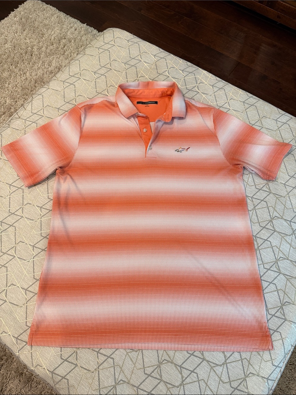 Greg Norman Collection Orange and White Gradient Stripe Polo